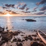 boat and sunset in mauritius