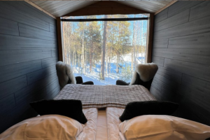 beautiful arctic nature cabin with panoramic windows of the arctic