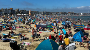 weymouth UK crowded tourist beach