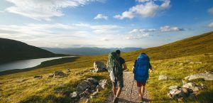 Father and son on family summer holiday in UK 