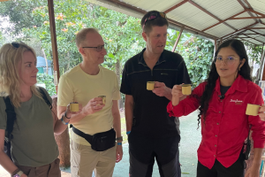 Tourists enjoying a drink with the locals in Monteverde