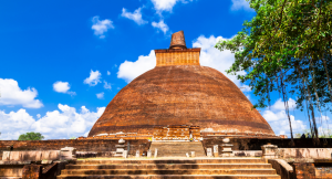 Anuradhapura historical site in Sri Lanka with clear blue skies