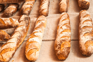 Fresh baguette's out on display in a french bakery