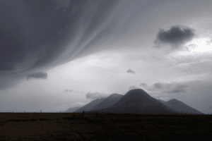 Sudden bad weather in Iceland over mountains