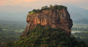 Lion's rock with the sunset in the background