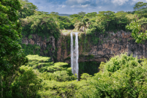 Aerial view of Chamarel waterfall in Mauritius