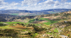 Aerial view of Andalusia and rolling hills in the countryside