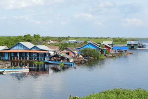 Lake Tonle Sap in Cambodia aerial view of vibrant buildings