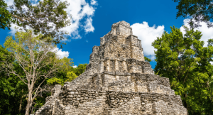 Pyramid in muyil archaeological site in Mexico 