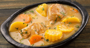 A traditional colombian dish with chicken and boiled veg called a sancocho