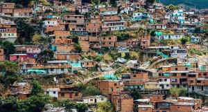 Image of the colourful houses that line the hillside in Comuna 8, Medellin, Colombia