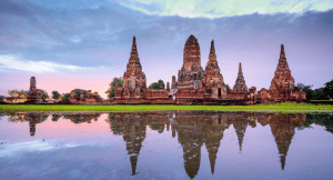 Ayutthaya, Thailand at Wat Chaiwatthanaram view from the river