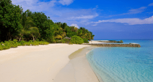 View of a beach in the Maldives in the off peak season